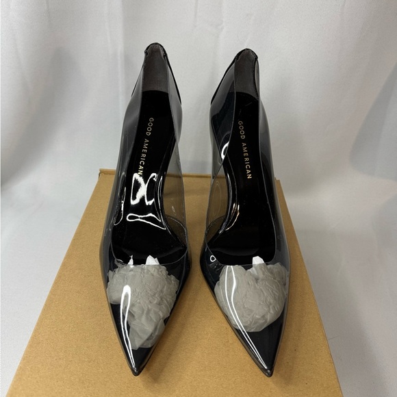 NWOT Good American Cinderella pump heels clear stiletto in Light Smoke women’s 9 - Picture 4 of 8